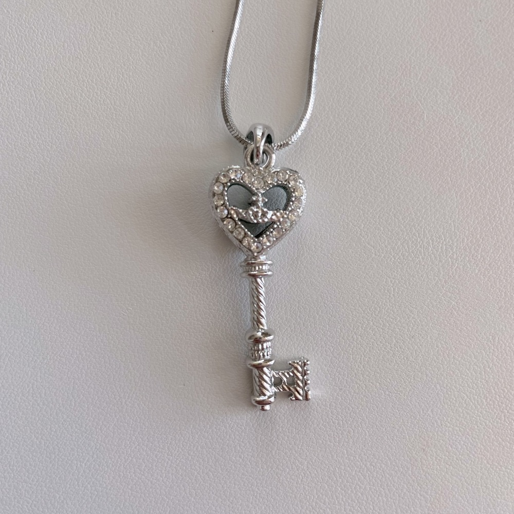 Sterling Silver key necklace with faux diamond details